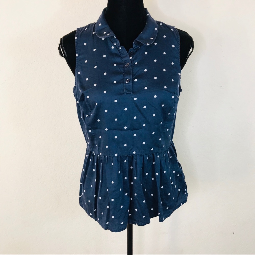 Elle Blue White Polka Dot Sleeveless Top Medium